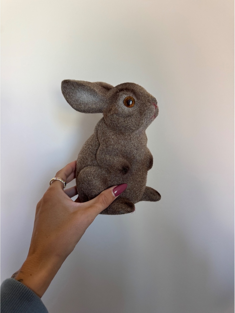 Vintage Flocked Bunny Rabbit Piggy Bank Brown Easter Cottagecore Decor